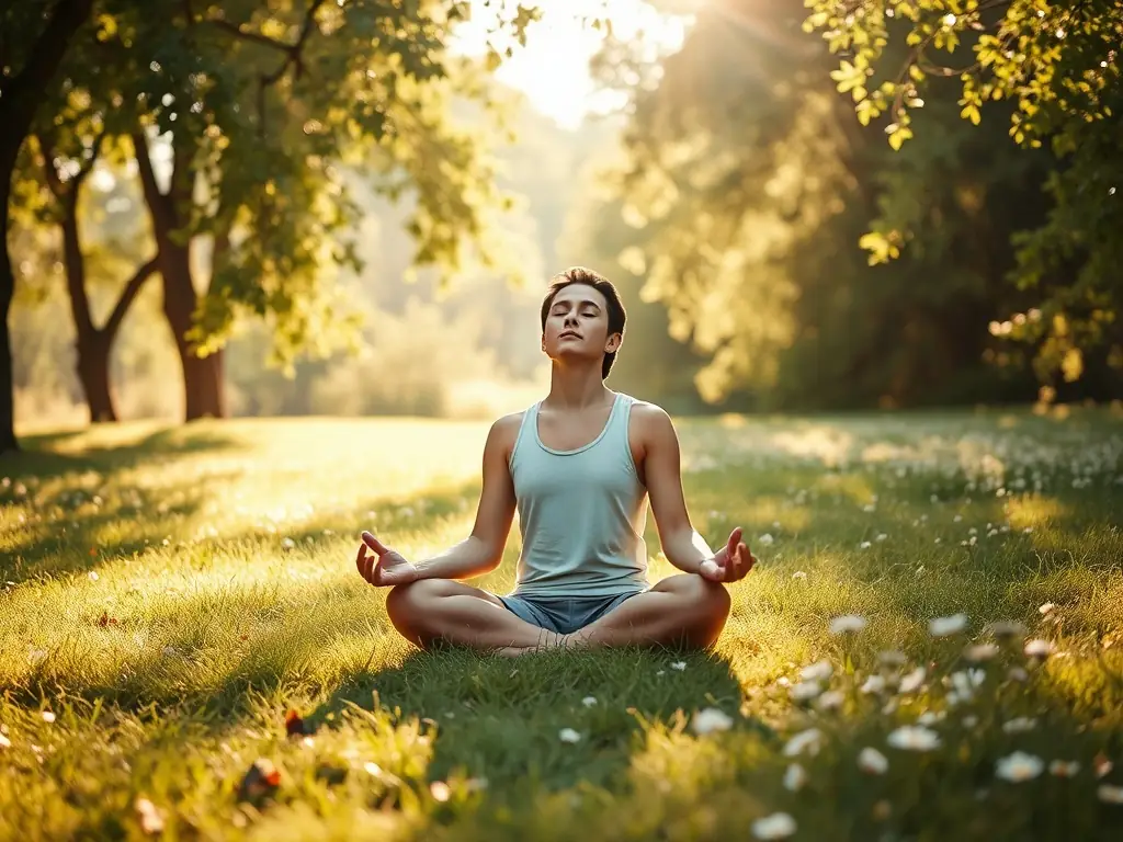 A serene image of a woman meditating outdoors, representing the lifestyle and mindfulness aspects of the 8-Week Body Reset Program.