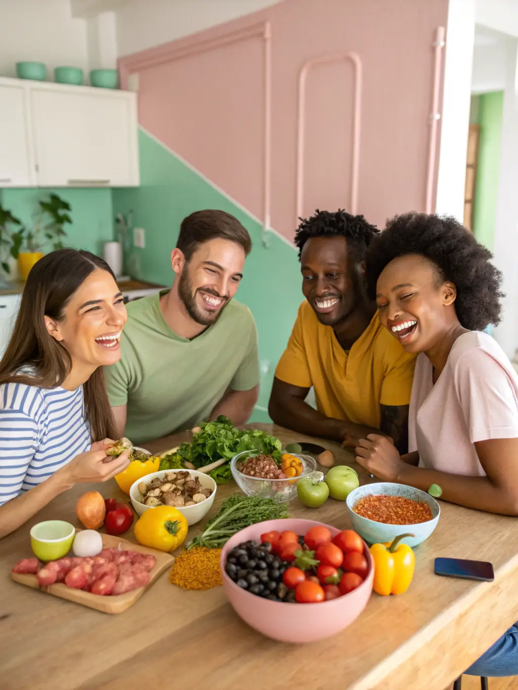 A serene image of a family enjoying a healthy meal together at home, emphasizing improved lifestyle habits and holistic well-being.